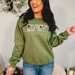 Merry Poinsettia Sweatshirt - Military Green - Lace and Grace Boutique
