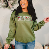 Merry Poinsettia Sweatshirt - Military Green - Lace and Grace Boutique