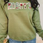 Merry Poinsettia Sweatshirt - Military Green - Lace and Grace Boutique