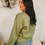 Merry Poinsettia Sweatshirt - Military Green - Lace and Grace Boutique