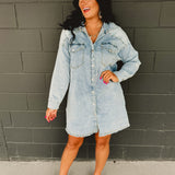 Light Denim Button Down Long Sleeve Dress