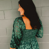 PREORDER: Jacquard Smocked Ruffled Hem Maxi Dress - Hunter Green