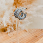 Rhinestone Huggie Hoop Earrings - Silver - Lace and Grace Boutique