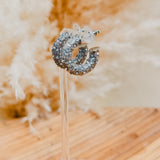 Rhinestone Huggie Hoop Earrings - Silver - Lace and Grace Boutique