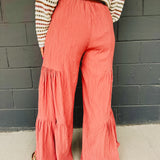Textured Tiered Detail Wide Pants - Dried Rose