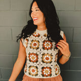 Flower Crochet Sweater Vest - Natural Multi