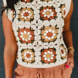 Flower Crochet Sweater Vest - Natural Multi