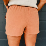 Crinkle Drawstring Adjustable Shorts  - Camel