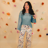 Allover Floral Denim Pants - Lt Khaki