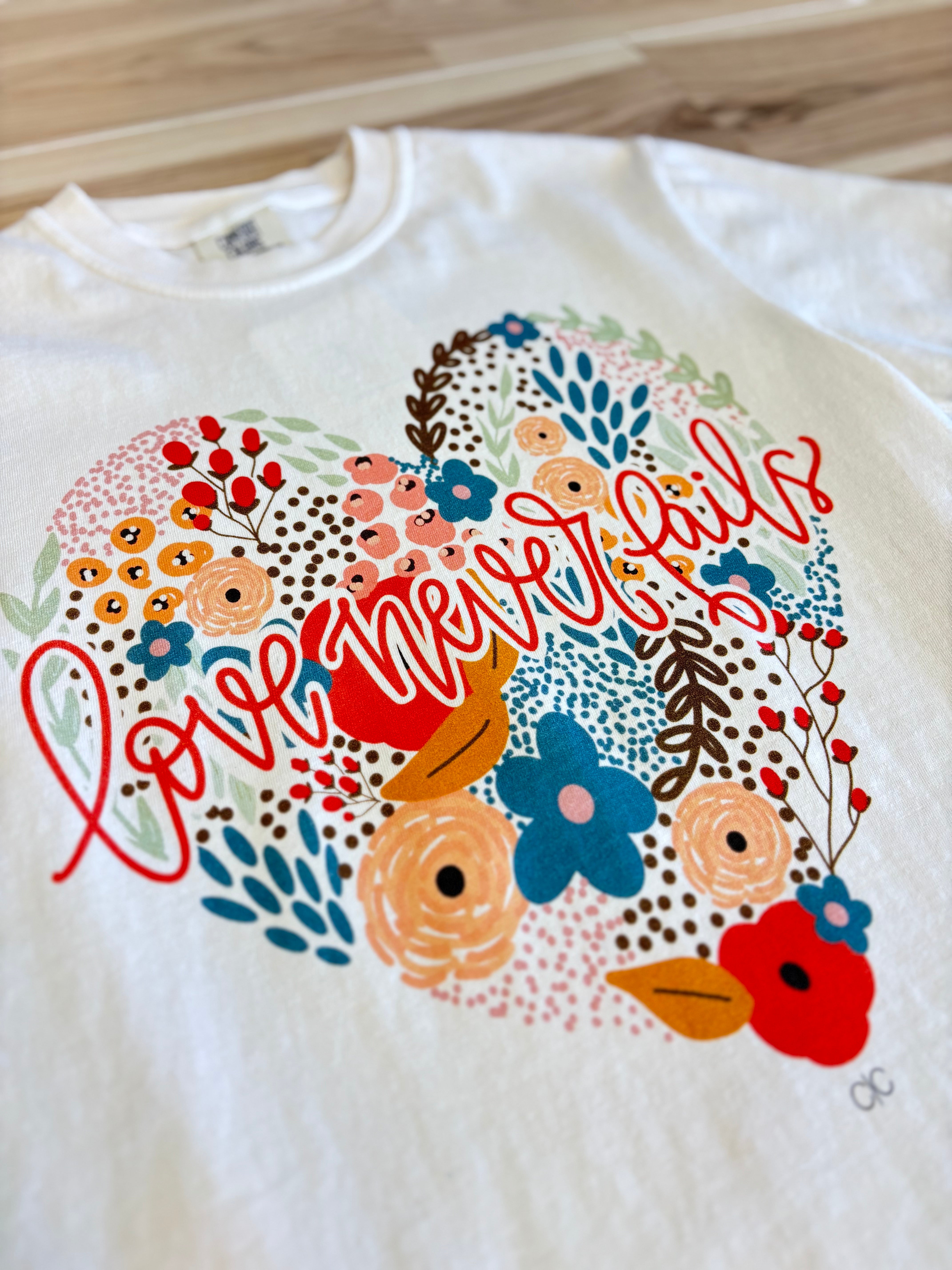 Love Never Fails Graphic Tee - Ivory - Lace and Grace Boutique