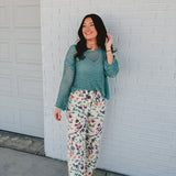 Allover Floral Denim Pants - Lt Khaki