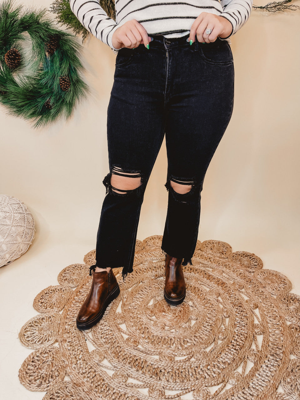 Kolbi High Rise Straight Crop Jeans by Risen - Black - Lace and Grace Boutique