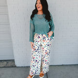 Allover Floral Denim Pants - White