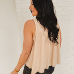 Tie Front Pleated Sleeveless Top - Natural - Lace and Grace Boutique