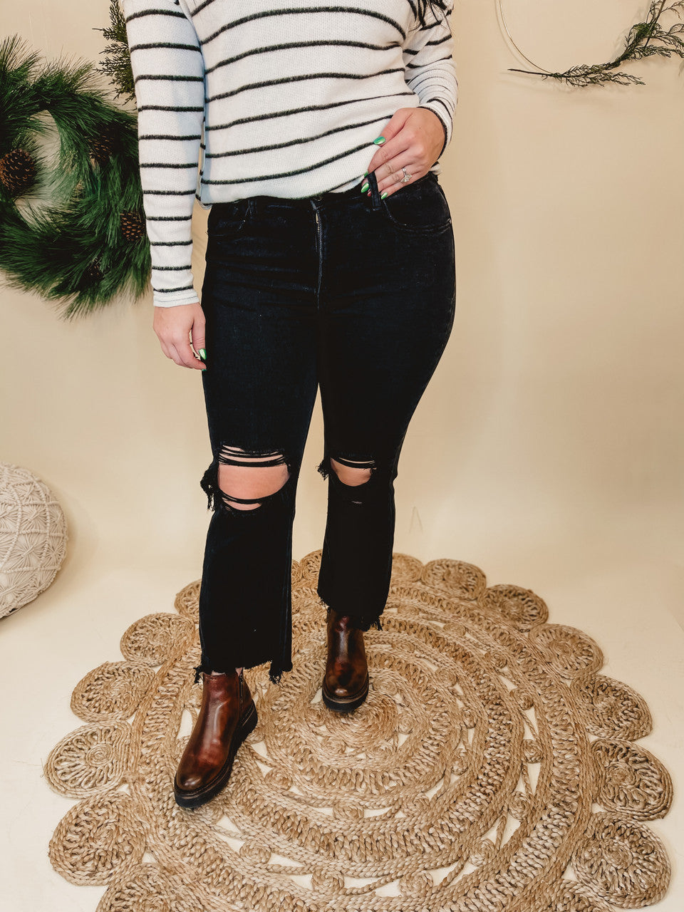 Kolbi High Rise Straight Crop Jeans by Risen - Black - Lace and Grace Boutique