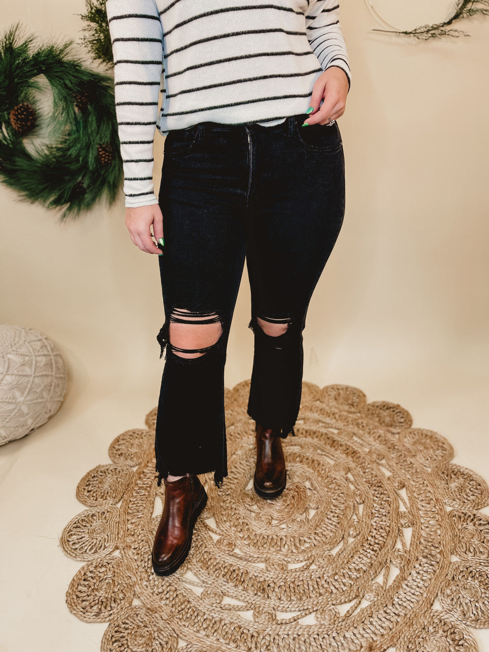 Kolbi High Rise Straight Crop Jeans by Risen - Black - Lace and Grace Boutique