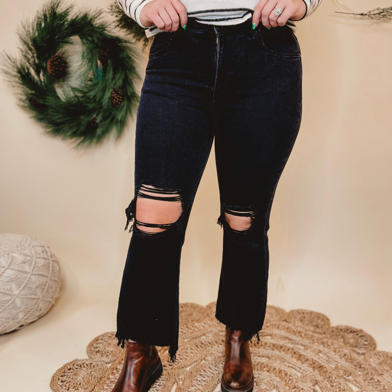 Kolbi High Rise Straight Crop Jeans by Risen - Black - Lace and Grace Boutique