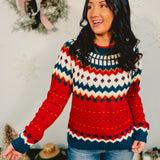 Nordic Print Knit Sweater - Red