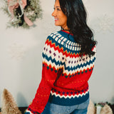 Nordic Print Knit Sweater - Red