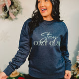 Stay Cozy Club Sweatshirt - Heather Navy - Lace and Grace Boutique