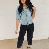 Tie Front Denim Top - Blue