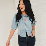 Tie Front Denim Top - Blue