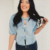 Tie Front Denim Top - Blue