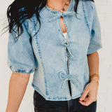 Tie Front Denim Top - Blue