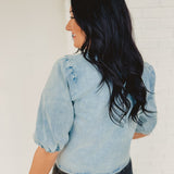 Tie Front Denim Top - Blue