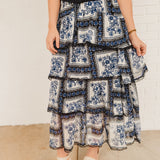 Tiered Handkerchief Maxi Skirt - Blue