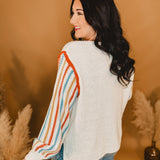 Boat Neck Multi Stripe Sleeves Sweater - Ivory