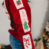 Simply Southern Christmas Stamp Long Sleeve Tee - Carmine