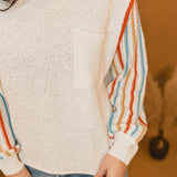 Boat Neck Multi Stripe Sleeves Sweater - Ivory