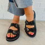 Western Buckle Sandal - Black - Lace and Grace Boutique