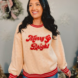 Simply Southern Varsity Merry & Bright Sweatshirt - Cream
