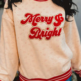 Simply Southern Varsity Merry & Bright Sweatshirt - Cream
