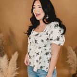 Floral Puff Sleeve top - Black / White