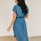 Collared Button Down Belted Midi Dress - Chambray