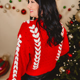 Threaded Ribbon Knit Cardigan - Holly Red