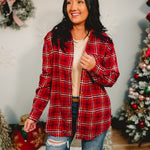 Mineral Washed Button Down Plaid Top - Red - Lace and Grace Boutique