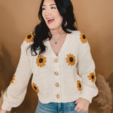 Sunflower Embroidered V Neck Cardigan - Cream