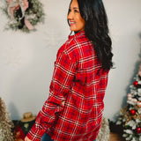 Mineral Washed Button Down Plaid Top - Red - Lace and Grace Boutique