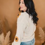 Sunflower Embroidered V Neck Cardigan - Cream