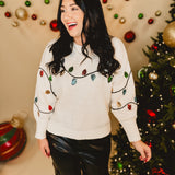 Christmas Lights Sequins Knit Sweater - Ivory