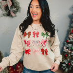 Christmas Bow Sweatshirt - Sand - Lace and Grace Boutique