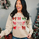 Christmas Bow Sweatshirt - Sand - Lace and Grace Boutique