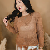 Flowered Knit Sweater - Mocha