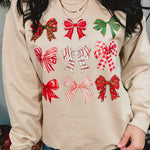 Christmas Bow Sweatshirt - Sand - Lace and Grace Boutique