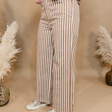 Striped Wide Leg Pants - Bronze/Ivory