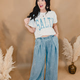 Pleated Palazzo Pants - Denim